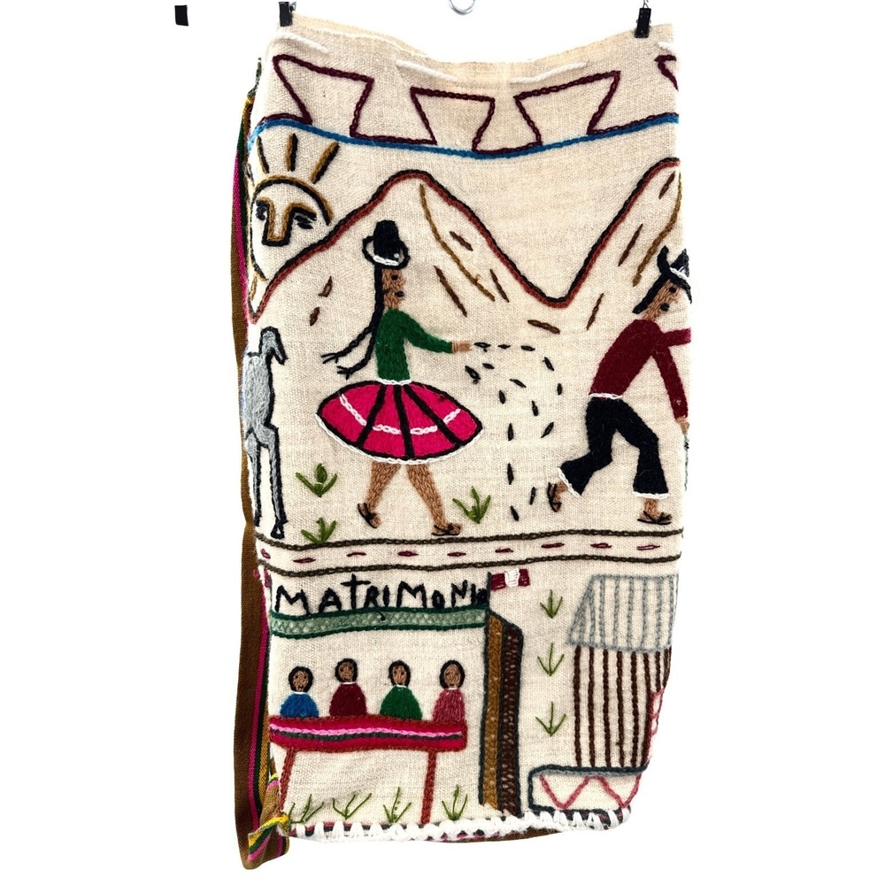 Peruvian Arpillera Crossbody Bag Hand-Embroidered Matrimonio Motif Boho